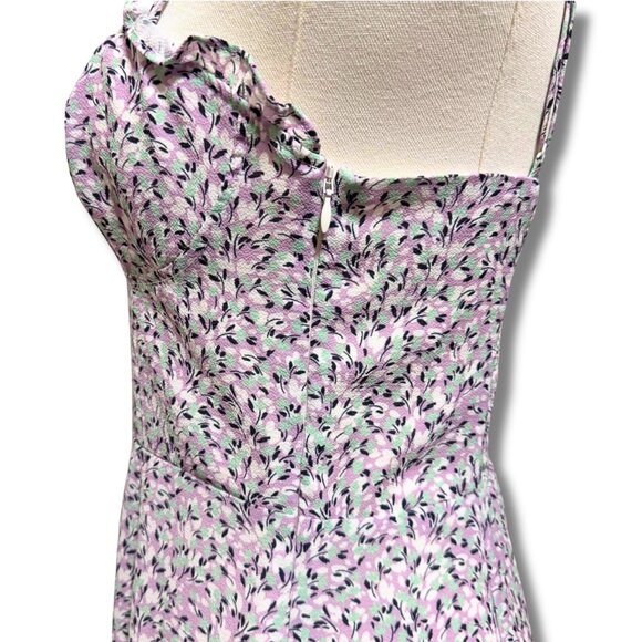 French Connection Enora Vernoa Lilac Bustier Floral Ruffle Midi Dress Size 6 - Picture 6 of 10
